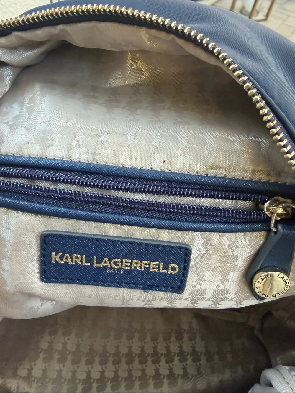 Karl Lagerfeld Navy Backpack with Gold-Tone Logo